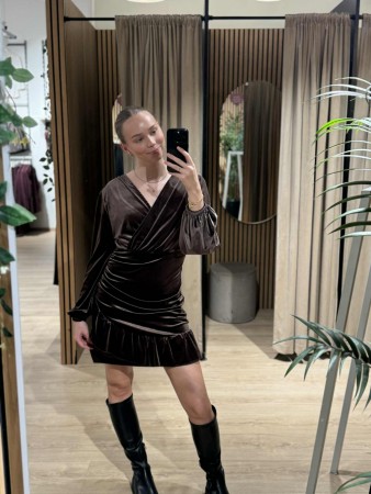ALYSSA DRESS VELOUR BROWN